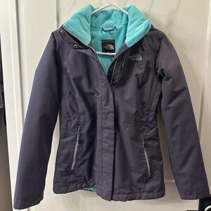 The North Face Women's Dark Gray ski Jacket with Aqua Lining XS